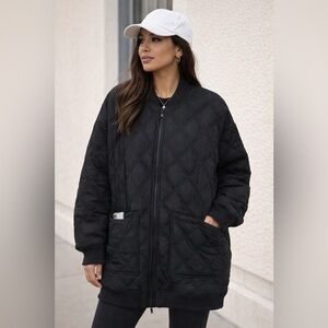 CALIA Quilted Black Bomber Jacket | Oversized Fit | Like New | Size M